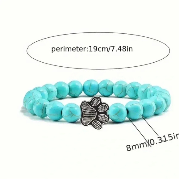 Dog Paw Beaded Bracelet Set of Three Teal White Black - Picture 3 of 10